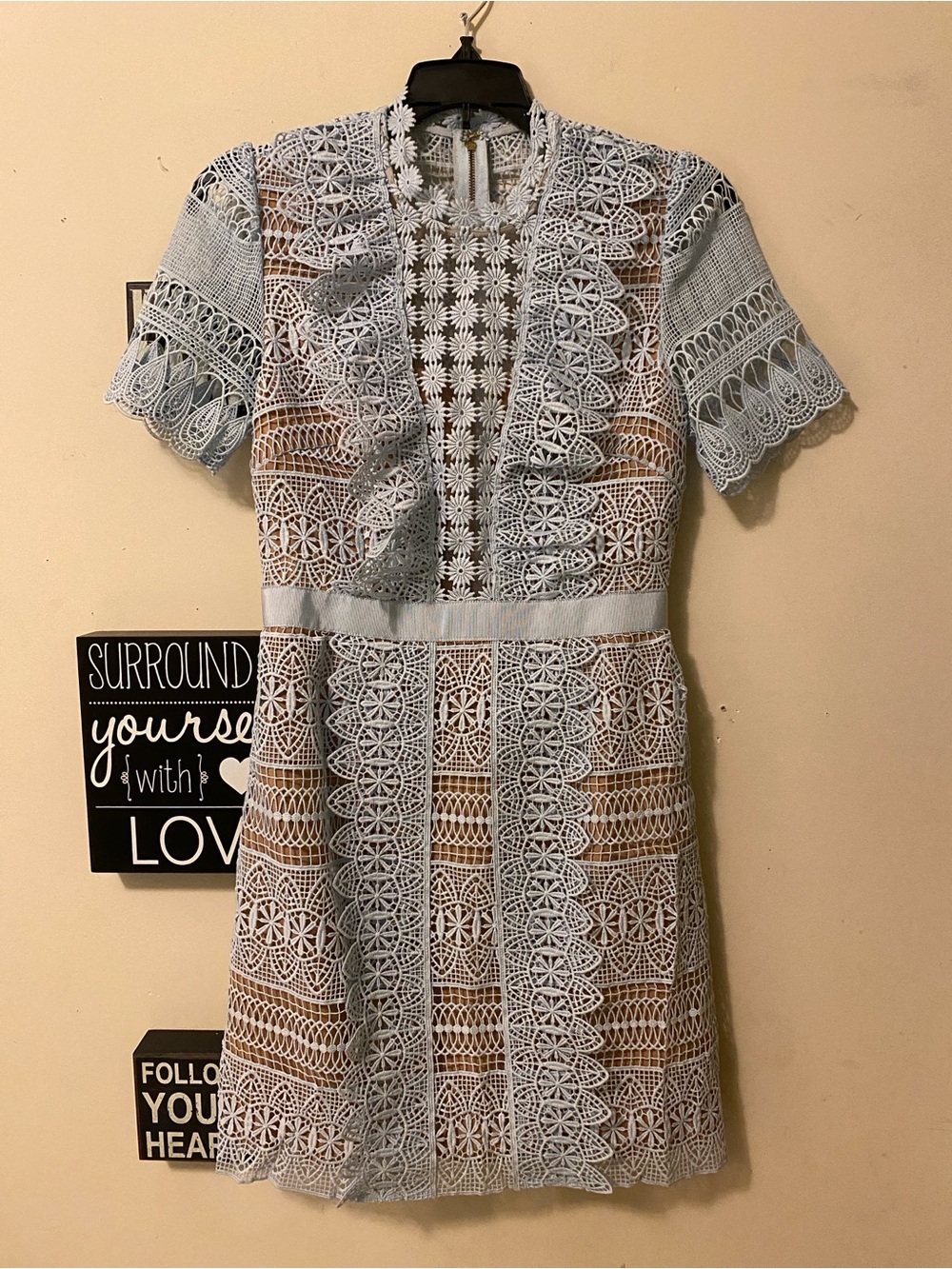 Self-Portrait Powder Blue Crochet Lace A-Line Dress